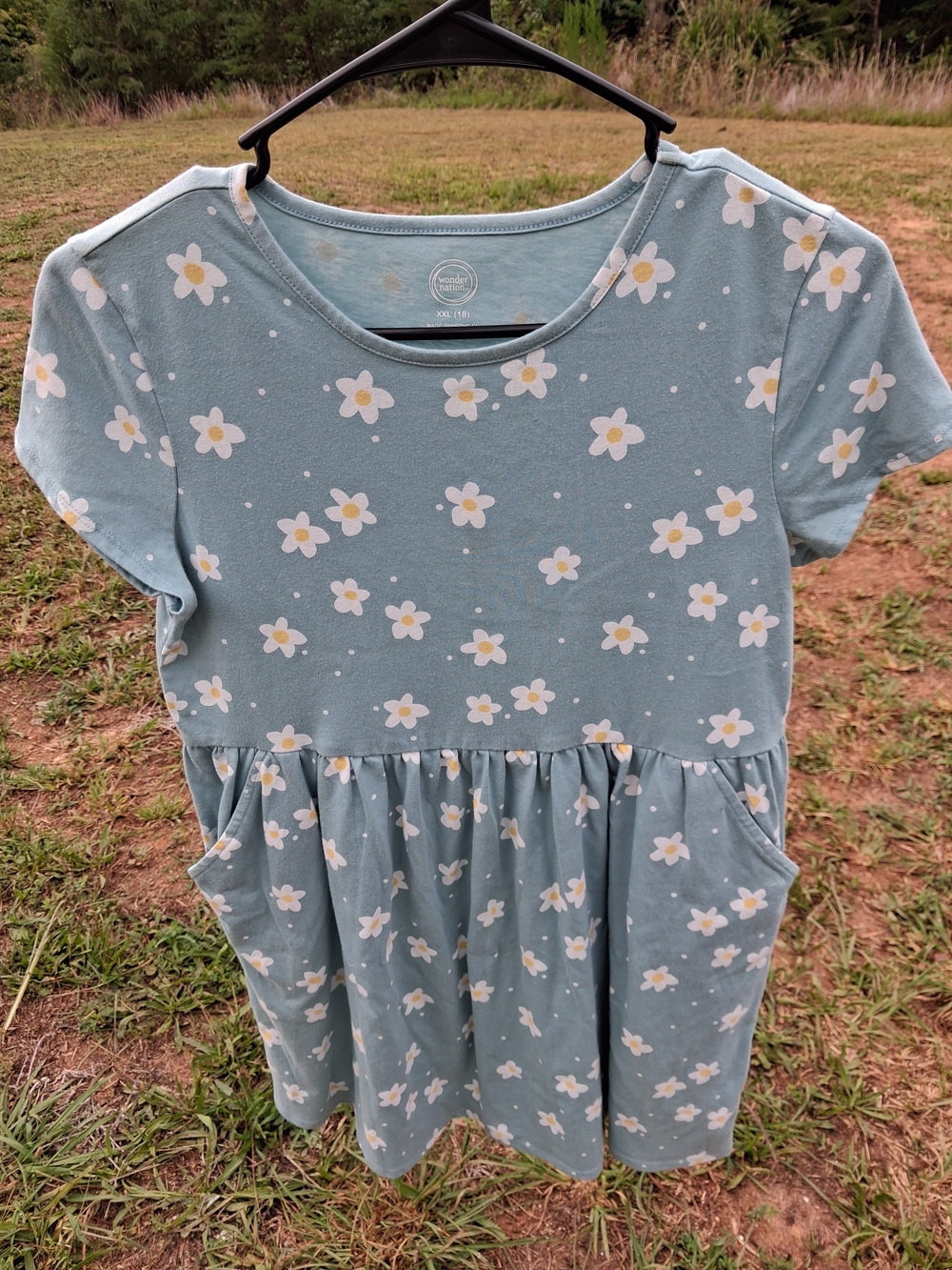 Girls Floral Pocket Dress - Light Green With Daisy's Size XXL (18)